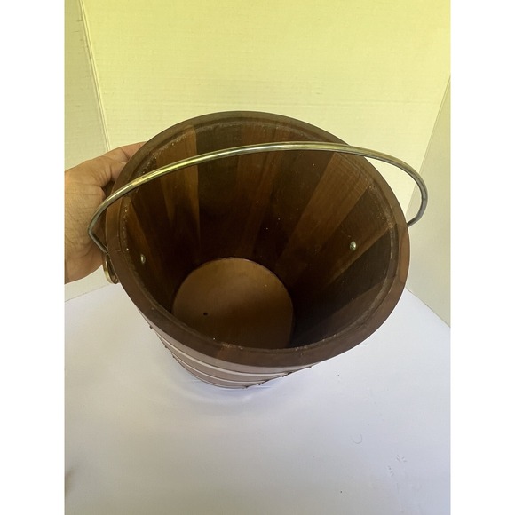 Ice Bucket Walnut Wood Vermillion Brass Vintage‎ liner bucket  MCM - Picture 8 of 12